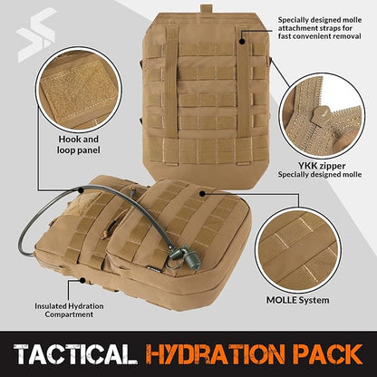 Tactical Molle Hydration Pack with 3L Inner Bladder - Lightweight Water Reservoir Bag for Molle Vest Backpack, for Hiking, Hunting