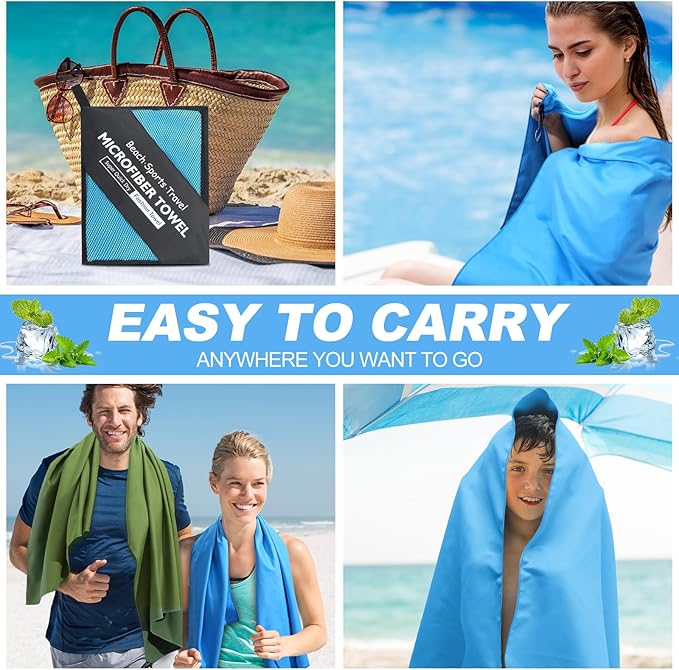 4 Pcs Microfiber Towel 48" x 24" Quick Dry Towel Sports Camping Towel Lightweight Soft Microfiber Gym Towel Absorbent Fast Drying Travel Towel for Beach Yoga Swimming Backpacking Workout, 4 Colors