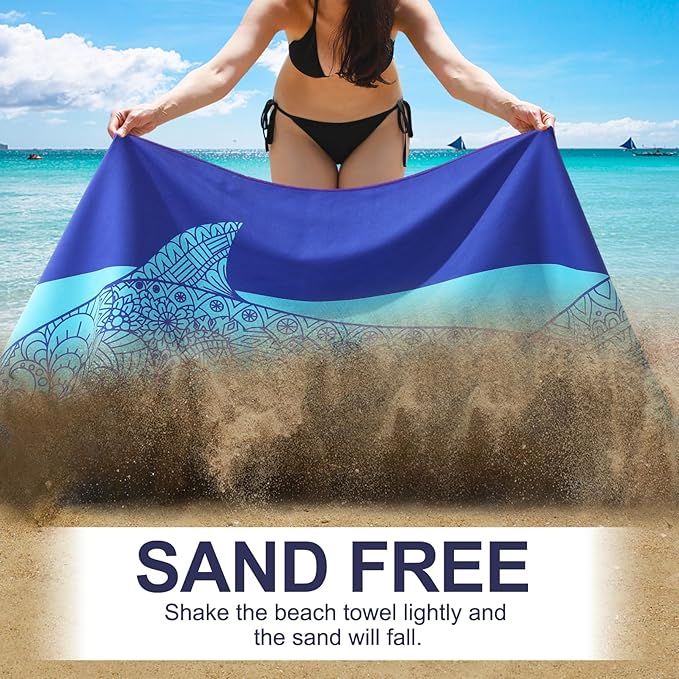 2 Packs Microfiber Oversized Lightweight Thin Beach Towel Compact Sandproof Quick Dry Clearance Towels Extra Large Sand Free Pool Travel Essentials Accessories Women Men Adults Gifts Shark Flamingo