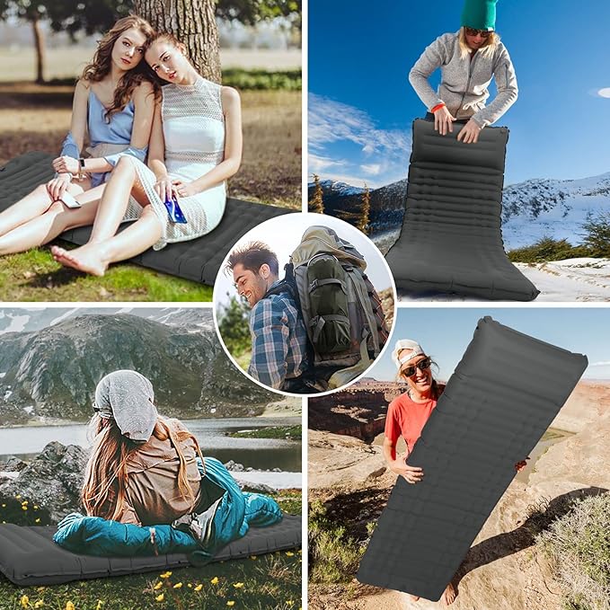 Inflatable Camping Sleeping Pad with Pillow, Thick 4.5 Inch Portable Sleeping Pad, Lightweight Sleeping Mat for Camping, Backpacking, Hiking