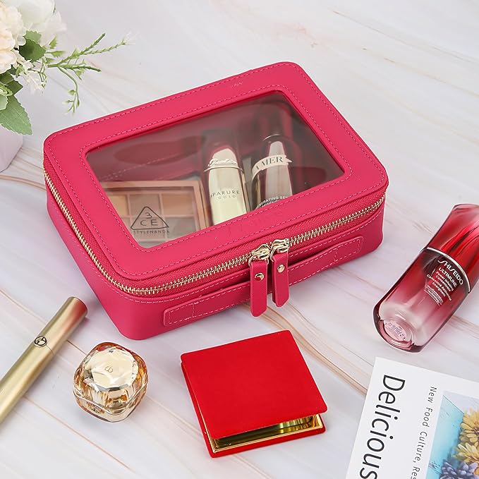 Aveniee Clear Makeup Bag for Women, Cosmetic Case Travel Toiletry Bag, Heavy Duty Makeup Organizer Car Bag for Accessories with Dual Zippers(PitayaPink)