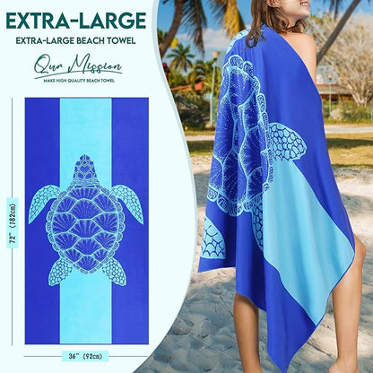 2 Packs Microfiber Oversized Lightweight Thin Beach Towel Compact Sandproof Quick Dry Clearance Towels Extra Large Sand Free Pool Travel Essentials Accessories Women Men Adults Gifts Blue Shark Turtle