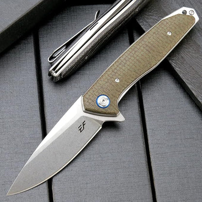 Eafengrow EF972 Folding Knife, D2 Steel Blade Micarta Handle Pocket Knife Folder for Outdoor Camping Hiking Working EDC Tool Knife(army green)