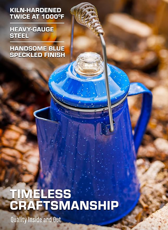 COLETTI Classic Percolator Coffee Pot — Camping Coffee Percolator, Campfire Coffee Pot – Camping Percolator for Groups — Brew for the Whole Campsite (Blue, 18 Cup)