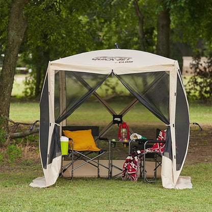 CLAM Pop Up Screen Tent, Outdoor Camping Gazebo Canopy, Traveler, 6' x 6', Tan