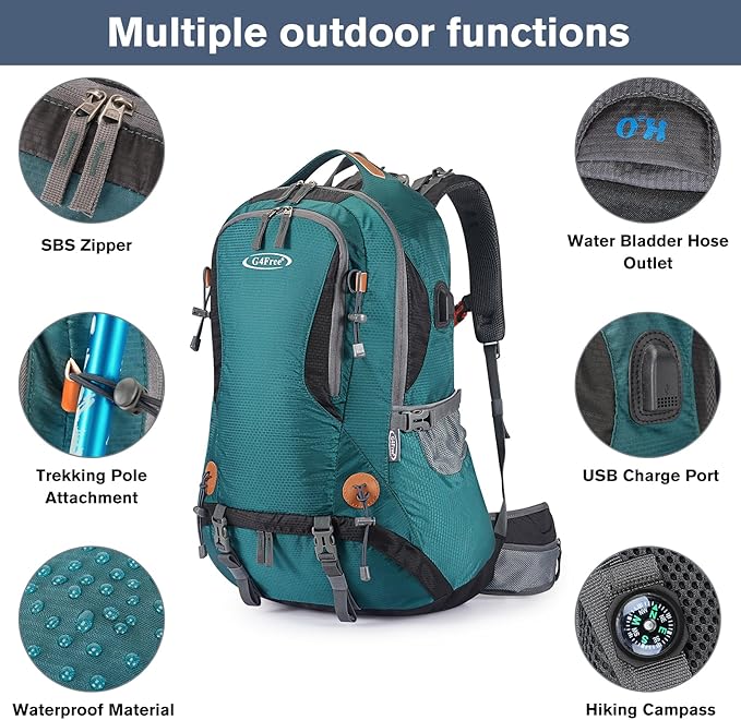 G4Free 50L Hiking Backpack Waterproof Daypack Outdoor Camping Climbing Backpack with Rain Cover for Men Women