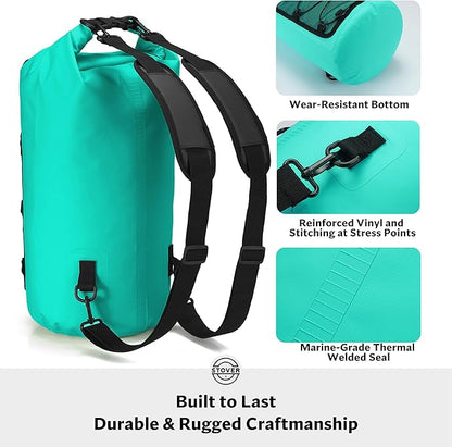 STOVER 5/10/25/30/40/55L Waterproof Dry Backpack & Phone Case- Medium Floating Dry Bag for Kayaking, Travel, Hiking, Fishing, Camping, Motorcycles & Beach, Heavy-Duty Roll Top Men/Women (Teal)