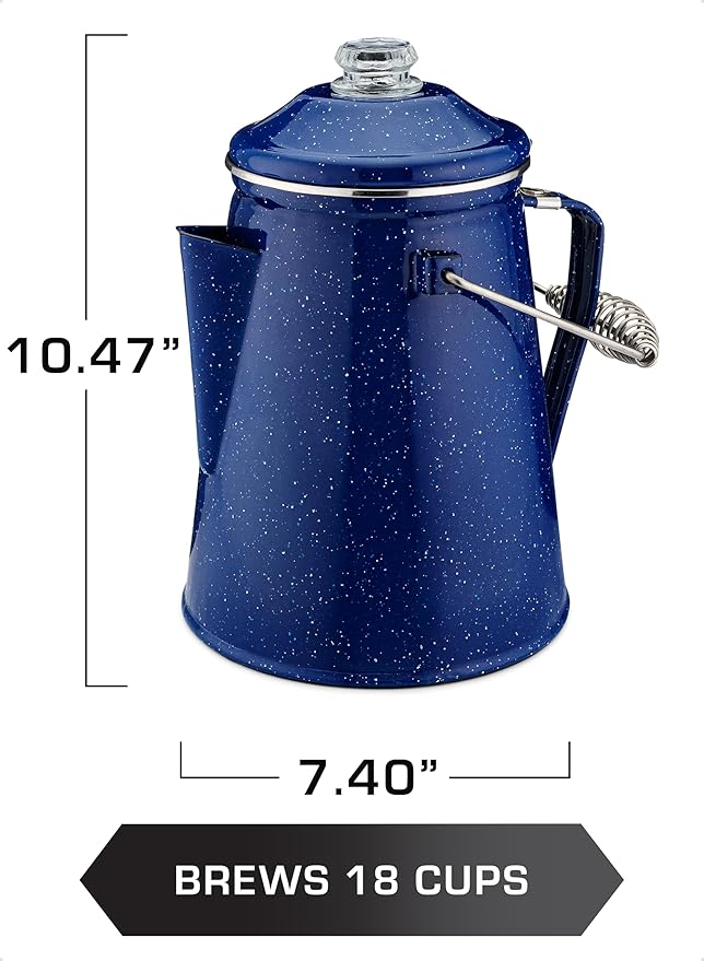 COLETTI Classic Percolator Coffee Pot — Camping Coffee Percolator, Campfire Coffee Pot – Camping Percolator for Groups — Brew for the Whole Campsite (Blue, 18 Cup)
