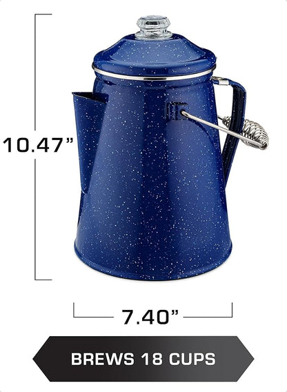 COLETTI Classic Percolator Coffee Pot — Camping Coffee Percolator, Campfire Coffee Pot – Camping Percolator for Groups — Brew for the Whole Campsite (Blue, 18 Cup)