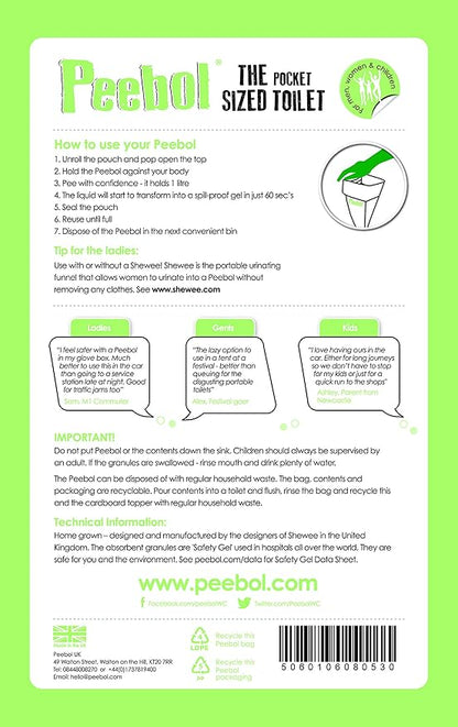 by SHEWEE – The Pocket-Sized Toilet – Rapidly Turns 1L of Urine into an Odourless & Solid Gel. Made in the UK, Disposable Urinal Bag for Everyone. Festival, Camping, Car & Travelling Essentials