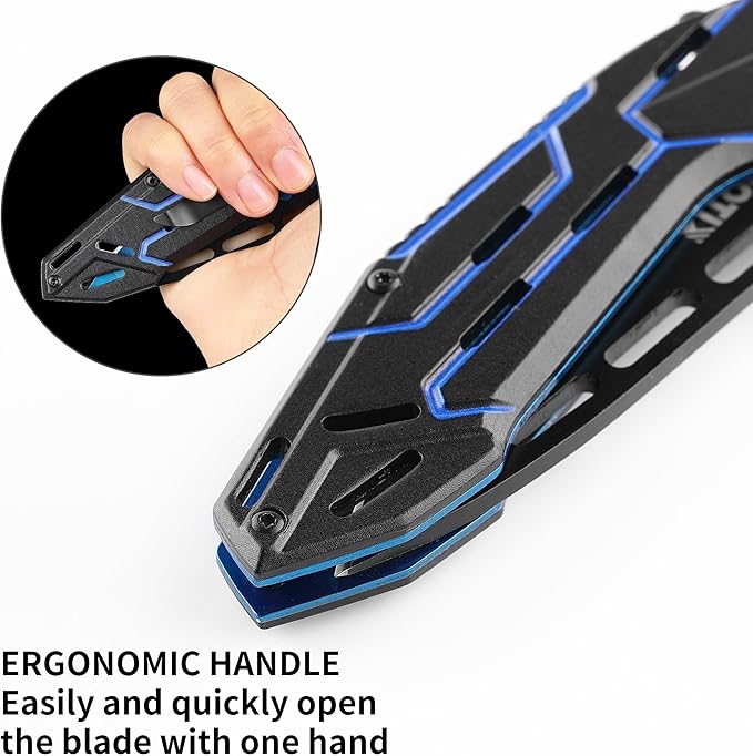 3.3" Pocket Knife, Folding Knife, 8Cr15MoV Stainless Steels Blade, Aluminum Alloy Handle, Blue Devil Design, 2024 Outdoor Gadget Gift