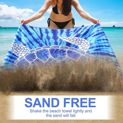 2 Packs Microfiber Oversized Lightweight Thin Beach Towel Sandproof Compact Quick Dry Clearance Towels Extra Large Sand Free Travel Beach Essentials Accessories Women Adult Gift Blue Turtle Vortex