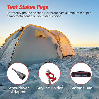 Non-Rust Cast Aluminum Ground Anchors - Heavy Duty Screw in Tent Stakes for Superior Stability Ideal for Securing Animals, Tents, Canopies, Sheds, Car Ports, Swing Sets Outdoors-16Packs