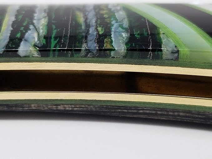 3" Custom Handmade Green G10 and Fossilized Stone Handle on Demascus lockback