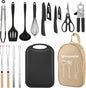 Camping Essentials Cookware Cooking Utensils Set - Camping Kitchen Utensils, Portable Outdoor Accessories, Stainless Steel & Silicone, Camping Gear Equipment for RV Picnic Grill
