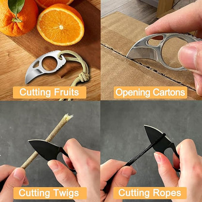2PCS EDC Utility Mini Pocket Knife with Sheath and Rope, Ultra Small Tactical Fixed Blade Knife Cute Box Cutter, Perfect for Outdoor Camping, Survival, Hiking, Gifts for Men and Women