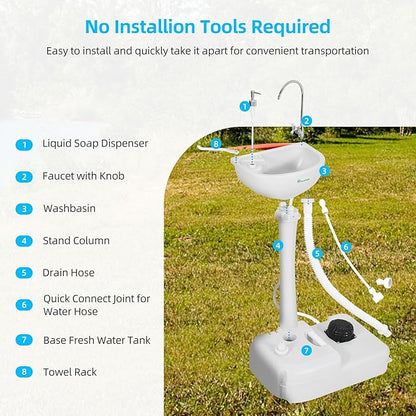 YITAHOME Upgrated Portable Sink Camping Hand Washing Station with 17 L Wash Basin Stand, Rolling Wheels, Soap Dispenser, Towel Holder, for Garden, Outdoor, Travel, Boat, Gather, Indoor, Worksite