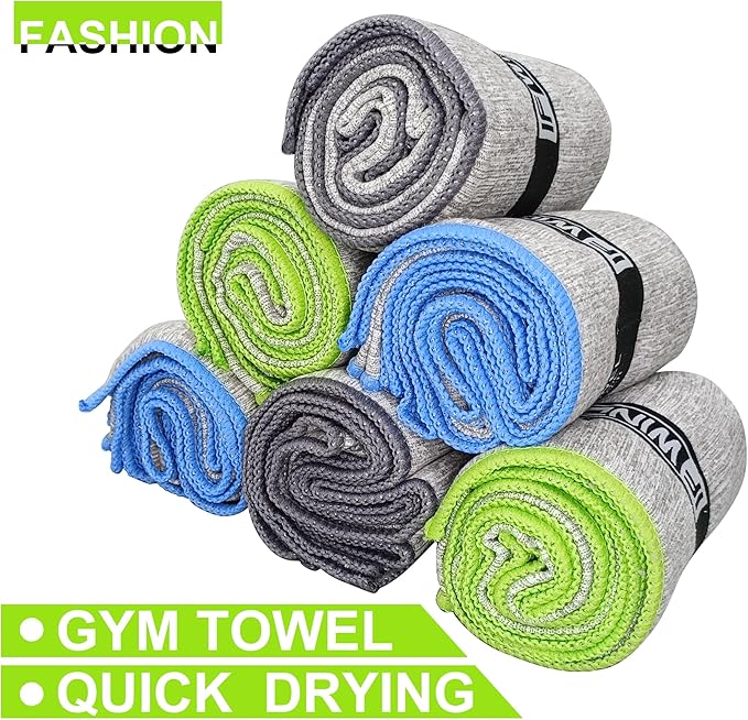 6 Pack Microfiber Gym Towels for Working Out，Fast Drying Workout Accessories Sweat Towels for Gym Gear,Gym Towels for Men & Women,Sports Exercise Fitness Gear Tennis Towels for Body Hot Yoga