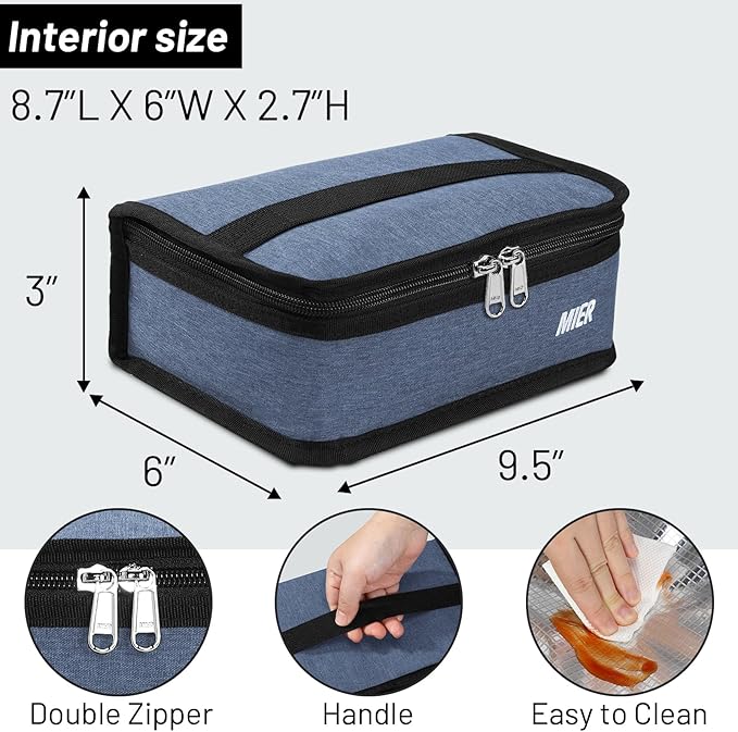 MIER Portable Thermal Insulated Cooler Bag Mini Lunch Bag for Kids, Bluesteel