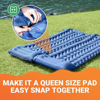 KingCamp Self Inflating Camping Mattress with Built-in Foot Pump, Connectable Durable Inflatable Sleeping Mat with Pillow, Compact Camping Air Mattress for Hiking