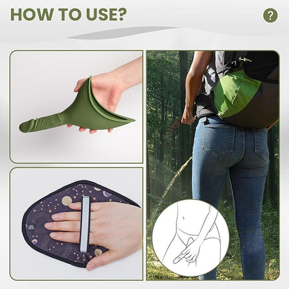 Rquite Female Urinal Pee Cloth Set, Portable Female Urination Device, Reusable Pee Funnel & Rag with Discreet Carry Bag, Silicone Urine Cup for Women Camping Gear Hiking Accessories