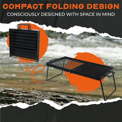 Heavy Duty 24" Folding Campfire Grill, Camp Fire Grill With Folding Grill Design For Compact Storage. Campfire Grill Grate And Griddle For Versatile Campfire Cooking