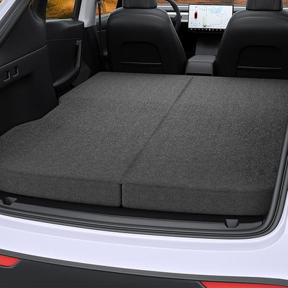Ferlizer 4" Memory Foam Camping Mattress for Tesla Model 3, 74" x 43", Foldable Car Sleeping Pad with Plush Washable Cover, CertiPUR-US Certified, Dark Grey