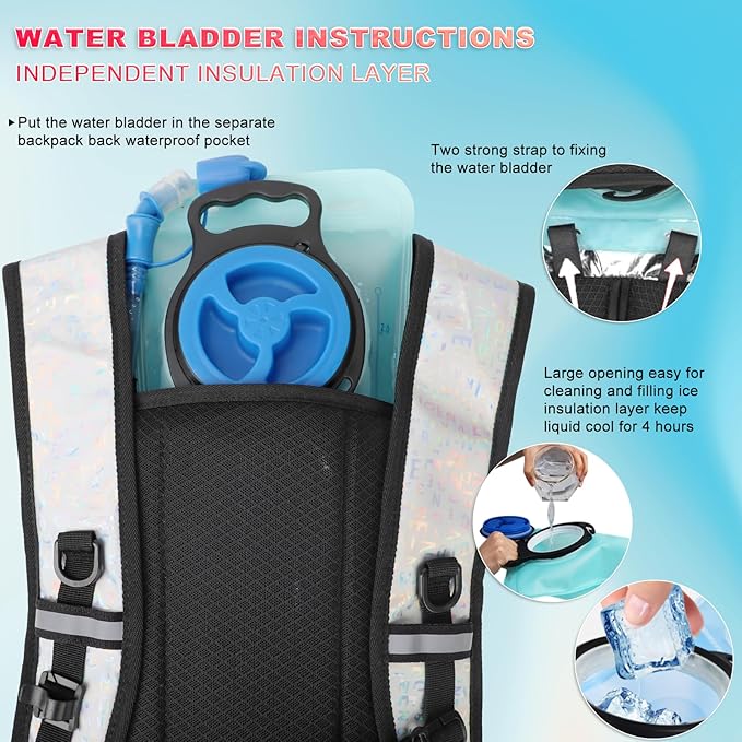 Hydration Backpack,Water Backpack with 2L Hydration Bladder,Festival Essential-Rave Hydration Pack,Lightweight Insulation HydroPack for Hiking,Running,Biking,Music Festival for Men Women