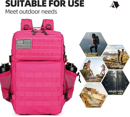 45L Military Tactical Backpack Hiking Backpacks Tactical Gear Camo Back Pack Army Molle Bag Rucksack Fitness Daypack (Pink)