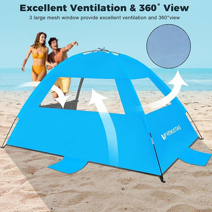 Venustas Beach Tent Sun Shelter for 3-10 Person, UPF 50+ UV Protection Canopy, Lightweight and Easy Setup Cabana, Portable Beach Shade