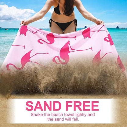 2 Packs Microfiber Oversized Lightweight Thin Beach Towel Compact Sandproof Quick Dry Clearance Towels Extra Large Sand Free Essentials Accessories Women Men Adults Gifts Little Pineapple Flamingos