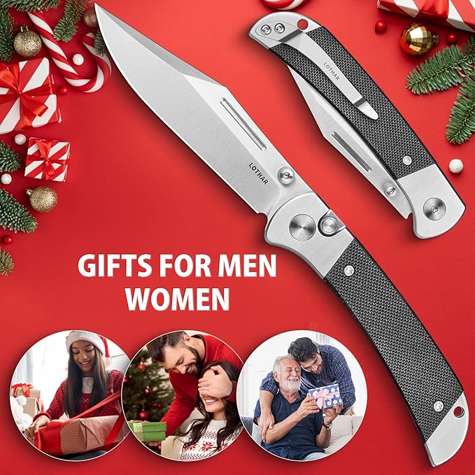 LOTHAR Falcon Pocket Knife, 2.98" 14C28N Steel Blade EDC Knife, G10 Handle, Pocket Folding Knife with Clip, Button Lock Knife, Gifts Pocket Knife for Men Women