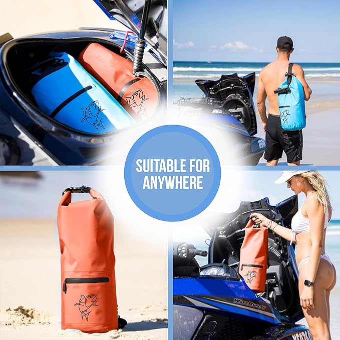Floating Dry Bags - Pack of 2 Lightweight Dry Sack Backpack 15L Blue, 10L Orange - Easy Carry Waterproof Bags for Camping, Boating, Kayaking, Fishing