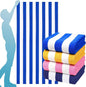 4 Packs Oversized Stripe Beach Towel Thin Terry with Towel Bands Set Extra Large Big Clearance Pool Travel Accessories Essentials Soft Absorbent Swim Bath Towels Bulk Men Women Adults Gift Blue Pink