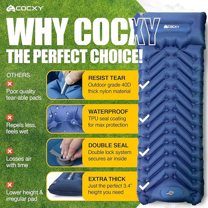 Self Inflating Sleeping Pad 3.4 inch Thick Ultralight Inflatable Camping Pad with Pillow & Built-in Foot Pump, Backpacking Sleeping pad for Camping, Traveling, Tents, Hiking, Floor