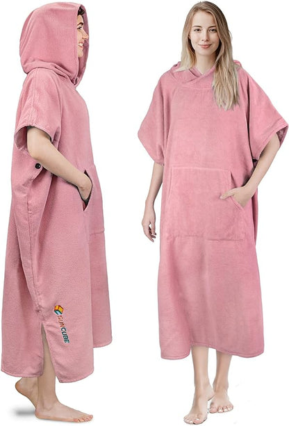 SUN CUBE Surf Poncho Changing Robe with Hood | Quick Dry Microfiber Wetsuit Changing Towel with Pocket for Surfing Men Women