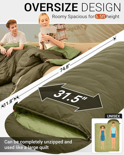 KingCamp Down Sleeping Bag for Adults, 600 FP Cold Weather 3-4 Season Sleeping Bag, Ultralight & Compact with Compression Sack for Backpacking, Camping, Hiking