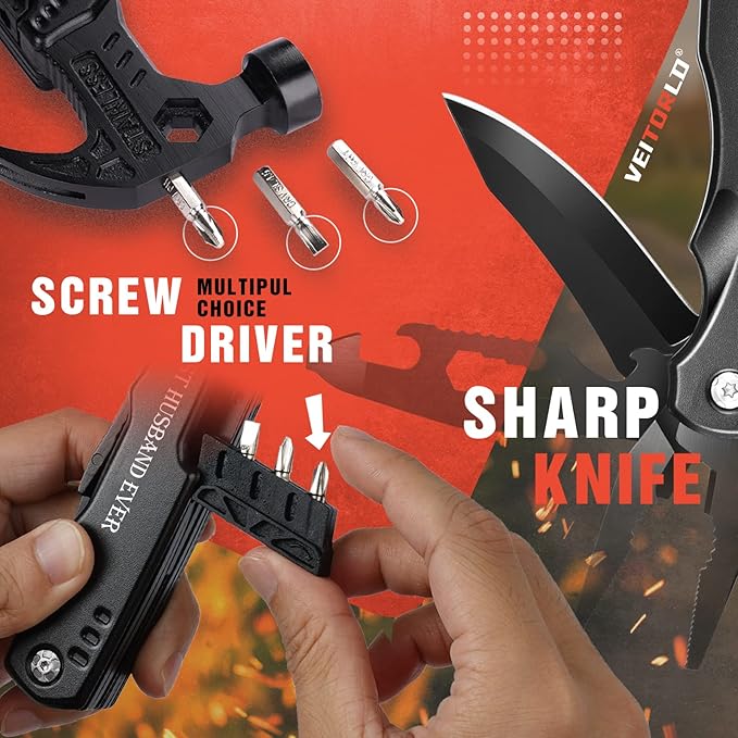 VEITORLD Gifts for Husband Him from Wife, Unique Anniversary Birthday Gift Ideas for Men Him Boyfriend, All in One Survival Tools Hammer Multitool, Cool Gadgets Camping Hunting Hiking Present