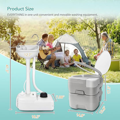 Outdoor Garden Camping Hand Sink with Portable Toilet, Removable Hand Washing Basin Sanitary Ware for RV/Kitchen/Indoor (2023 updated version)