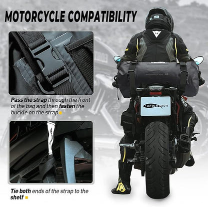 40L Waterproof Motorcycle Duffel Bag - Motorcycle Luggage Tail Bag with Straps for Back Seat - Roll Top Dry Bag for Kayaking, Rafting, Boating, Camping, Travel, Beach (Black)