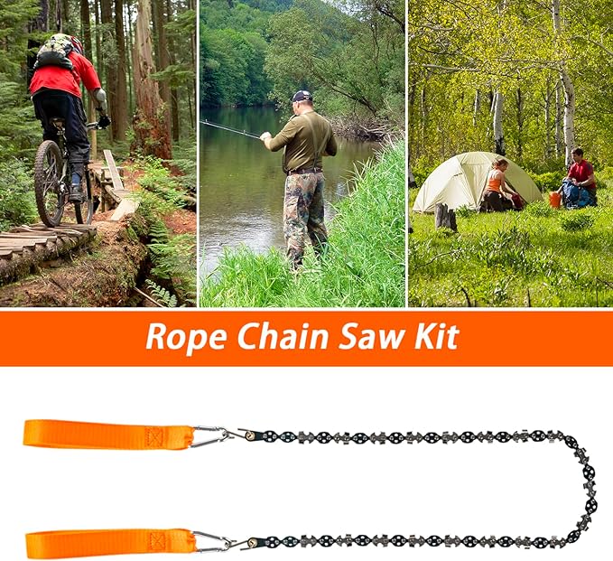56 Inch High Limb Rope Saw with 72 Sharp Teeth Blades on Both Sides, Rope Chain Saw Kit, Rope Saw Tree Saw High, Hand Rope Chain Saw Includes Ergonomic Handles, Hand Straps and Storage Case