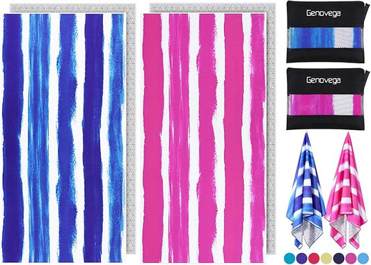 2 Pack Microfiber Oversized Lightweight Beach Towel Sandproof Thin Compact Quick Dry Clearance Towels Extra Large Sand Free Pool Travel Beach Essentials Accessories Women Men Adult Gift Purple Stripe