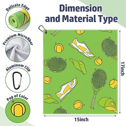 6 Pcs Tennis Towel Stylish Prints Soft Microfiber 15 x 17 Inch Tennis Towels with Clip Tennis Gifts for Women Men Tennis Accessories for Tennis Lovers