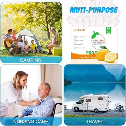 Poo Gel for Portable Toilet 30pcs Super Absorbent Liquid Waste Powder Lemon Scent for Camping Outdoor