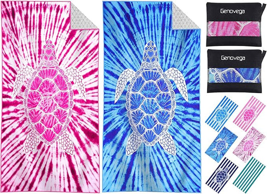 2 Packs Microfiber Oversized Lightweight Thin Beach Towel Sandproof Compact Quick Dry Clearance Towels Extra Large Sand Free Pool Travel Beach Essentials Accessories Women Adult Gift Blue Pink Vortex