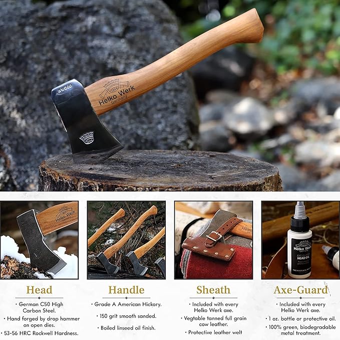 1844 Helko Werk Germany Classic Voyager Hatchet - Camp Hatchet for Scouting, Camping, and Backpacking, small camping hatchet with hammer head poll - Head 1 lb, Handle 13 in. (Voyager) #10107