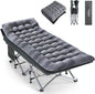Camping Cot, Sleeping Cots for Adults, Portable Camping cots with Mattress, Pillow and Carry Bag, 1200D Double Layer Oxford, 600 LBS Weight Capacity Cots for Sleeping(Grey+Black)