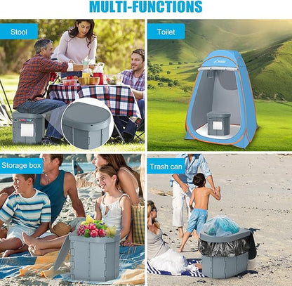 Portable Camping Toilet, Foldable Toilet for Adults with Detachable Phone Shelf and Toilet Paper Holder, Waterproof Porta Potty with Lid for Camping, Hiking, RV Travel, Road Trips