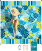 WERNNSAI Beach Blanket Waterproof Sandproof - Extra Large Beach Mat 79" x 83" Sand Free with 4 Stakes Pockets Quick Dry Lightweight Blue Plant Pattern Picnic Mat for Beach Party Camping