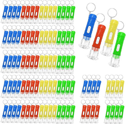 100 Pcs Mini Flashlight Keychains Bulk for Kids Assorted Colors Torch Keyring LED Bright Party Favors, Camping, Travel, Home or Office(4 Colors)